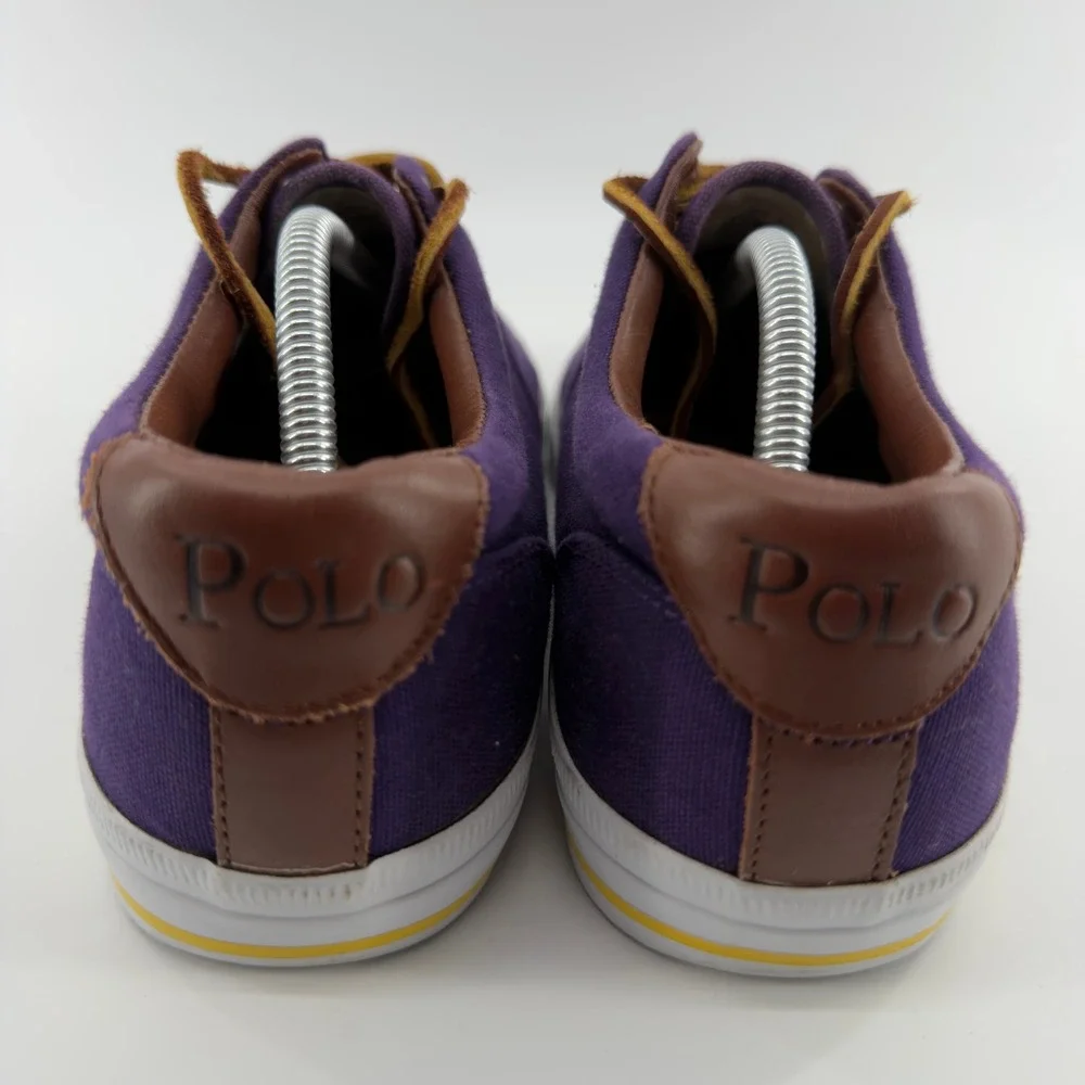 Polo Ralph Lauren Vaughn Mens 11D Purple Canvas Leather Sneakers Low Top Shoes